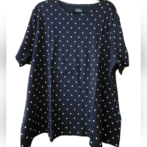 3X, 4X Croft & Barrow Dark Blue Polka Dot Short Sleeve Top - Picture 3 of 5